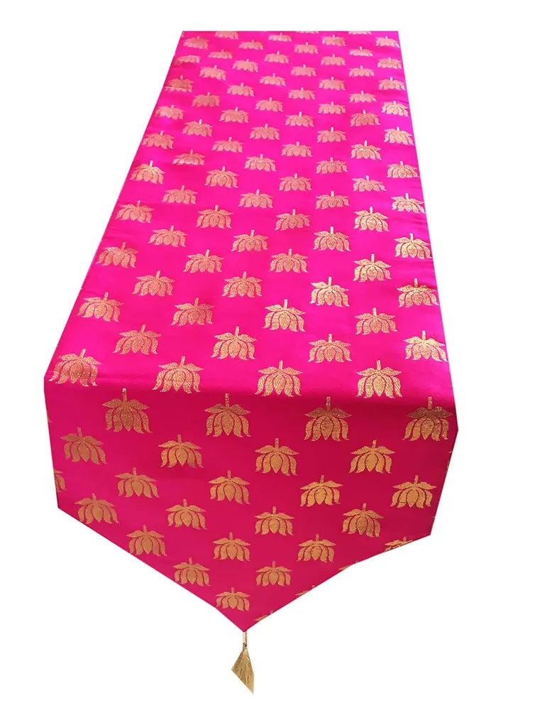 Pink Parrot-Jacquard Silk Table Runner 12x70 1 pc